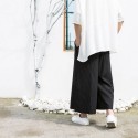 Korean Trend cropped pants trendy men's pants linen Wide Leg Pants Cotton hemp skirt pants loose Chinese flare pants