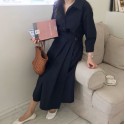 Early autumn women's new 2019 Korean chic style celebrity temperament waist gathering show thin Pleated Dress
