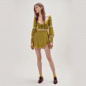 French cross border women's foreign trade spring 2020 retro wave point square neck long sleeve waist collection Chiffon Ruffle Dress