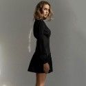 2020 spring new cross border Lapel black dress long sleeve Korean autumn style professional women's pleated skirt