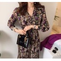 Cross border source 2020 east gate of Korea chic early spring V-neck pleated high waist thin Floral Dress
