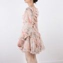 2020 spring women's new European and American cross-border long sleeve retro Printed Dress Sexy wood ear lace up dress