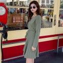 2020 South Korea East Gate early spring new ins fashion western style pleated lace up knitted V-neck dress female
