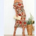 2020 Amazon summer new style one shoulder wrap chest flounce Chiffon Printed Dress fish tail long skirt