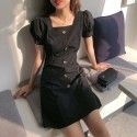 2020 spring French retro European and American women's black dress celebrity sweet dress slim student skirt wholesale