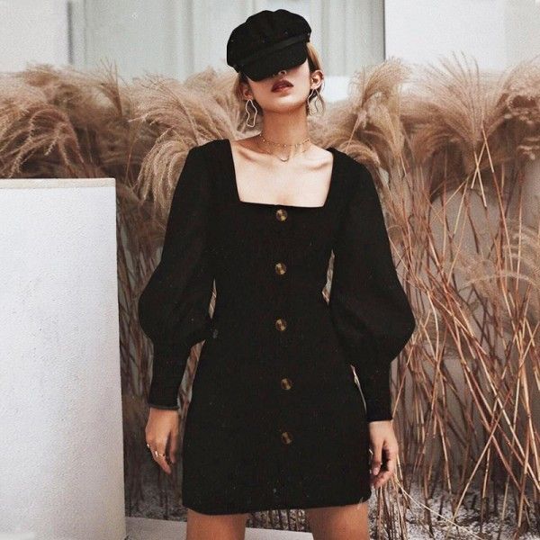 2020 spring French retro European and American women's black dress celebrity sweet dress slim student skirt wholesale