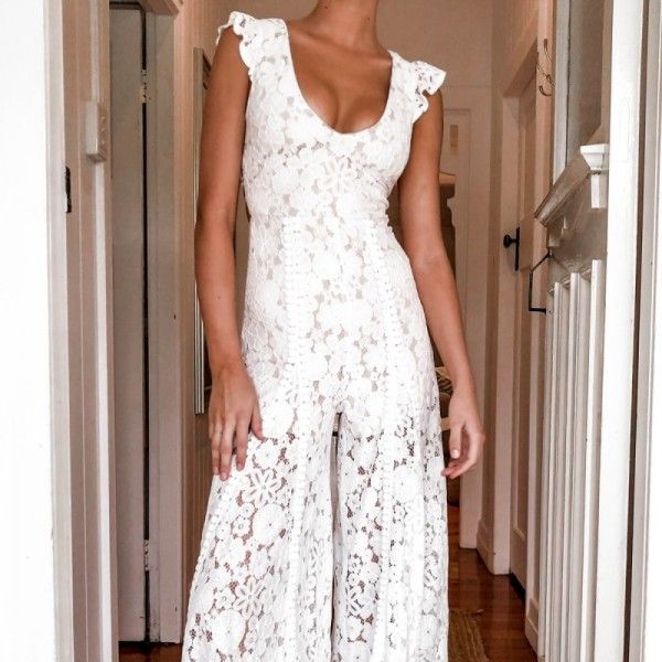 Amazon hot sales in 2020! European and American spring and summer new style lace embroidery back strap sexy girl style one-piece pants