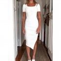 2020 Amazon wish hot! Europe and America spring and summer new women's fashion casual solid color irregular dress