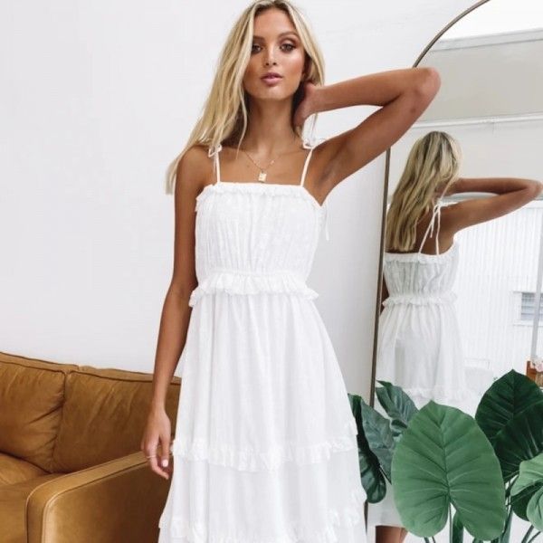 2020 cross border special station eBay New Europe and America spring and summer sweet girl style solid color suspender dress