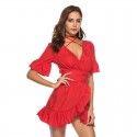 2020 cross border dress Summer Short Sleeve Ruffle sexy bandage small red skirt a hair substitute European and American women's wear