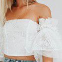 Foreign trade women's dress wrapped chest lace blouse women's fashion in Europe and America sexy self-cultivation off shoulder open navel off back bra top cross border
