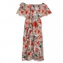2020 Amazon summer new style one shoulder wrap chest flounce Chiffon Printed Dress fish tail long skirt