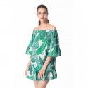 Amazon cross border exclusive one shoulder five sleeve short skirt off shoulder irregular print dress European and American women's wear