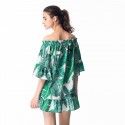 Amazon cross border exclusive one shoulder five sleeve short skirt off shoulder irregular print dress European and American women's wear