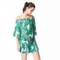 Amazon cross border exclusive one shoulder five sleeve short skirt off shoulder irregular print dress European and American women's wear