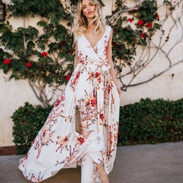 Popular item source of eaby 2020 summer Europe and America printed chiffon dress Bohemia Holiday Beach split long skirt

