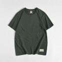 Japanese men's solid color short sleeve T-shirt pure cotton men's round neck water washed and ground wool base coat loose top fashion 