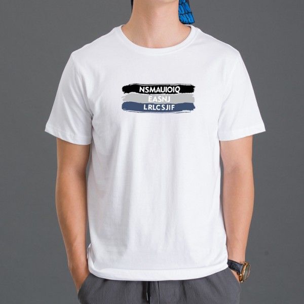 Trendy men's T-shirt casual simple pattern printed cotton short sleeve large round neck men's T-shirt