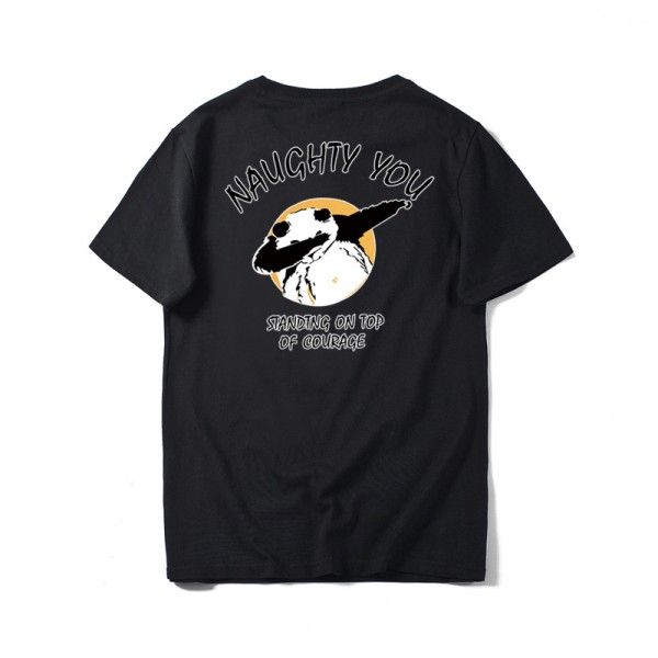 Summer men's short sleeve T-shirt pure cotton round neck tide brand cartoon cover face panda print youth half sleeve T-shirt wholesale
