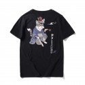 Japanese fashion brand men's short sleeve T-shirt pure cotton pipe cat printing personality youth half sleeve loose top wholesale 