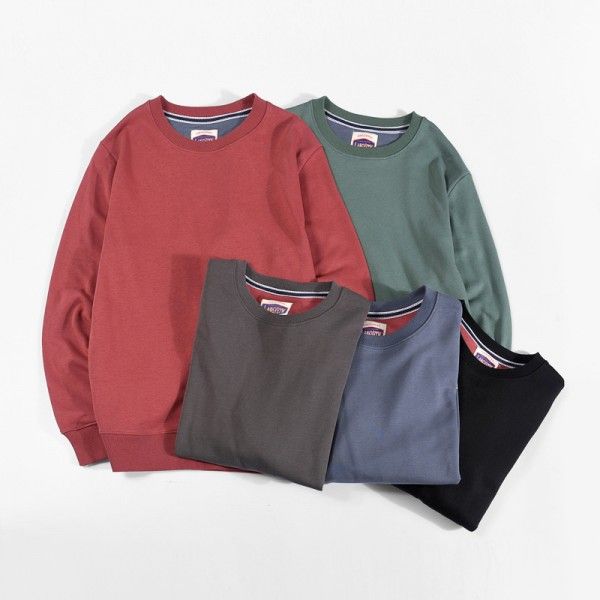 Foreign trade men's wear Japanese loose sweater men's round neck tide brand solid color long sleeve shirt autumn new men's sweater Hong Kong Style 