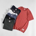 Japanese men's solid color short sleeve T-shirt pure cotton men's round neck water washed and ground wool base coat loose top fashion 