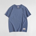 Japanese men's solid color short sleeve T-shirt pure cotton men's round neck water washed and ground wool base coat loose top fashion 