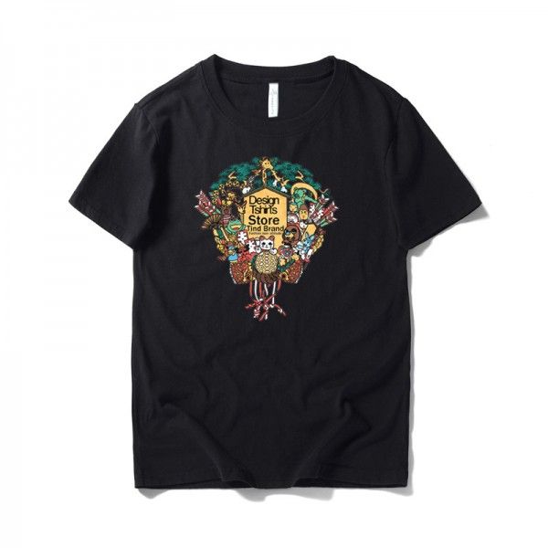 Lang Yitu men's cartoon short sleeve T-shirt youth loose animal print cotton T-shirt wholesale 