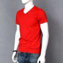 Solid color men's short sleeve T-shirt V-neck fashion trend ice silk cotton slim fit with top and bottom coat 