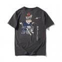 Japanese fashion brand men's short sleeve T-shirt pure cotton pipe cat printing personality youth half sleeve loose top wholesale 