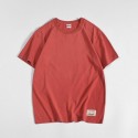 Japanese men's solid color short sleeve T-shirt pure cotton men's round neck water washed and ground wool base coat loose top fashion 
