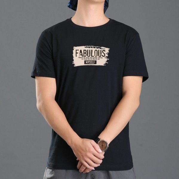 Langyitu men's 2020 Japanese summer new fashion brand T-shirt round neck English printing short sleeve cotton men's T-shirt 