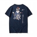 Japanese fashion brand men's short sleeve T-shirt pure cotton pipe cat printing personality youth half sleeve loose top wholesale 