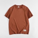 Japanese men's solid color short sleeve T-shirt pure cotton men's round neck water washed and ground wool base coat loose top fashion 