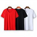 Solid color men's short sleeve T-shirt V-neck fashion trend ice silk cotton slim fit with top and bottom coat 