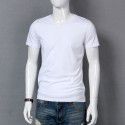 Solid color men's short sleeve T-shirt V-neck fashion trend ice silk cotton slim fit with top and bottom coat 