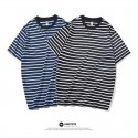 Japanese Hong Kong Style Men's striped short sleeve T-shirt in spring and summer 