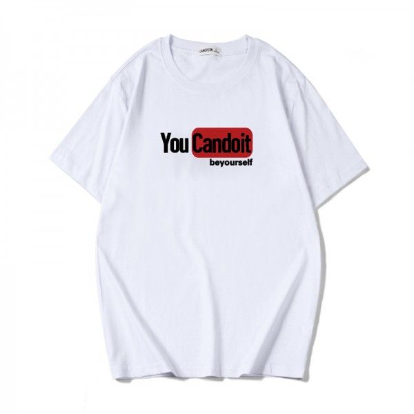 New summer short sleeve t-shirt men's cotton loose letter print youth trend half sleeve large summer top 