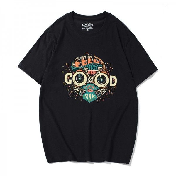 New fashion brand creative cartoon head print loose men's short sleeve T-shirt cotton top in summer of 2019