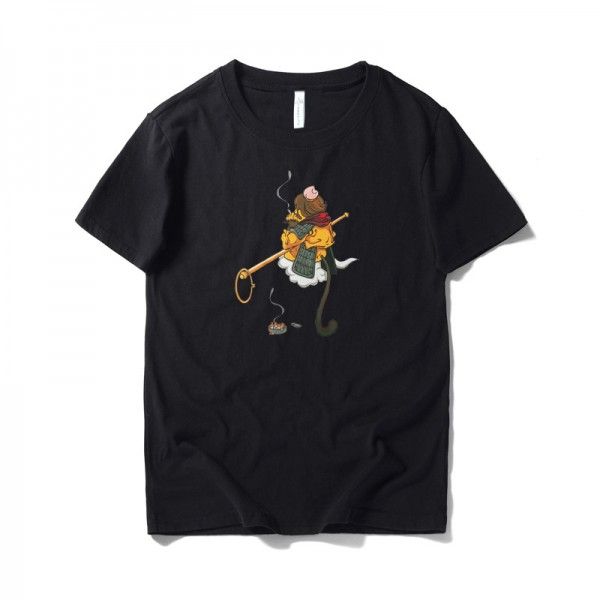 Japanese cartoon Wukong printing men's short sleeve T-shirt summer cotton half sleeve bottom coat loose large size top batch 