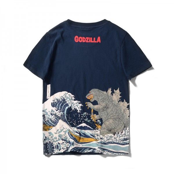 Japanese fashion brand men's clothing Harajuku wind Godzilla no sense printing pattern men's short sleeve T-shirt social youth fashion clothing 