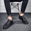 2021 new front lace solid black men's Retro British Martin boots super fiber flat heel round head men's shoes