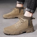 2021 men's shoes single front lace up high top Plush Snow Boots daily square heel winter solid round Martin boots