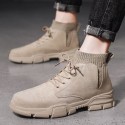 2021 men's shoes single front lace up high top Plush Snow Boots daily square heel winter solid round Martin boots