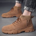 2021 men's shoes single front lace up high top Plush Snow Boots daily square heel winter solid round Martin boots