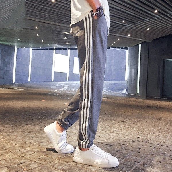 Men's autumn and winter casual pants men's sports pants men's small foot binding hip hop versatile side three bar guard pants