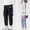 Overalls men's autumn solid color toe binding Korean fashion brand loose large pocket men's sports leisure quarter length pants 