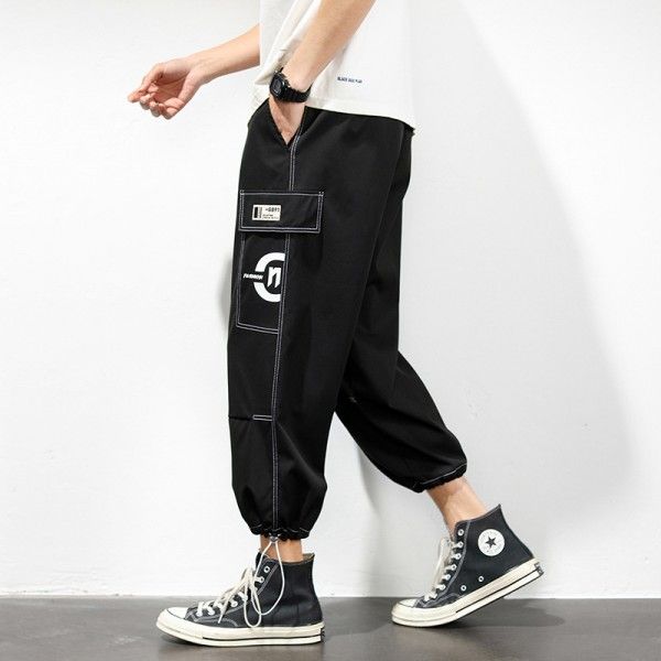 Casual pants men's spring new Korean fashion versatile youth ankle elastic loose quarter Sweatpants