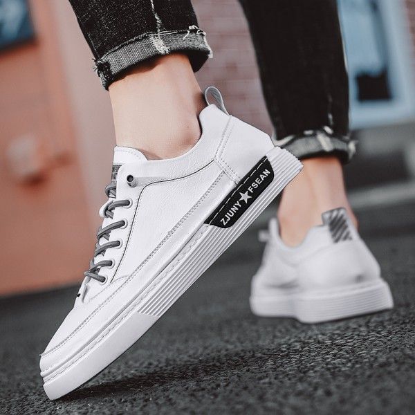 2021 spring new daily super fiber round head men's shoes white solid low top men's casual board shoes