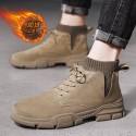 2021 men's shoes single front lace up high top Plush Snow Boots daily square heel winter solid round Martin boots